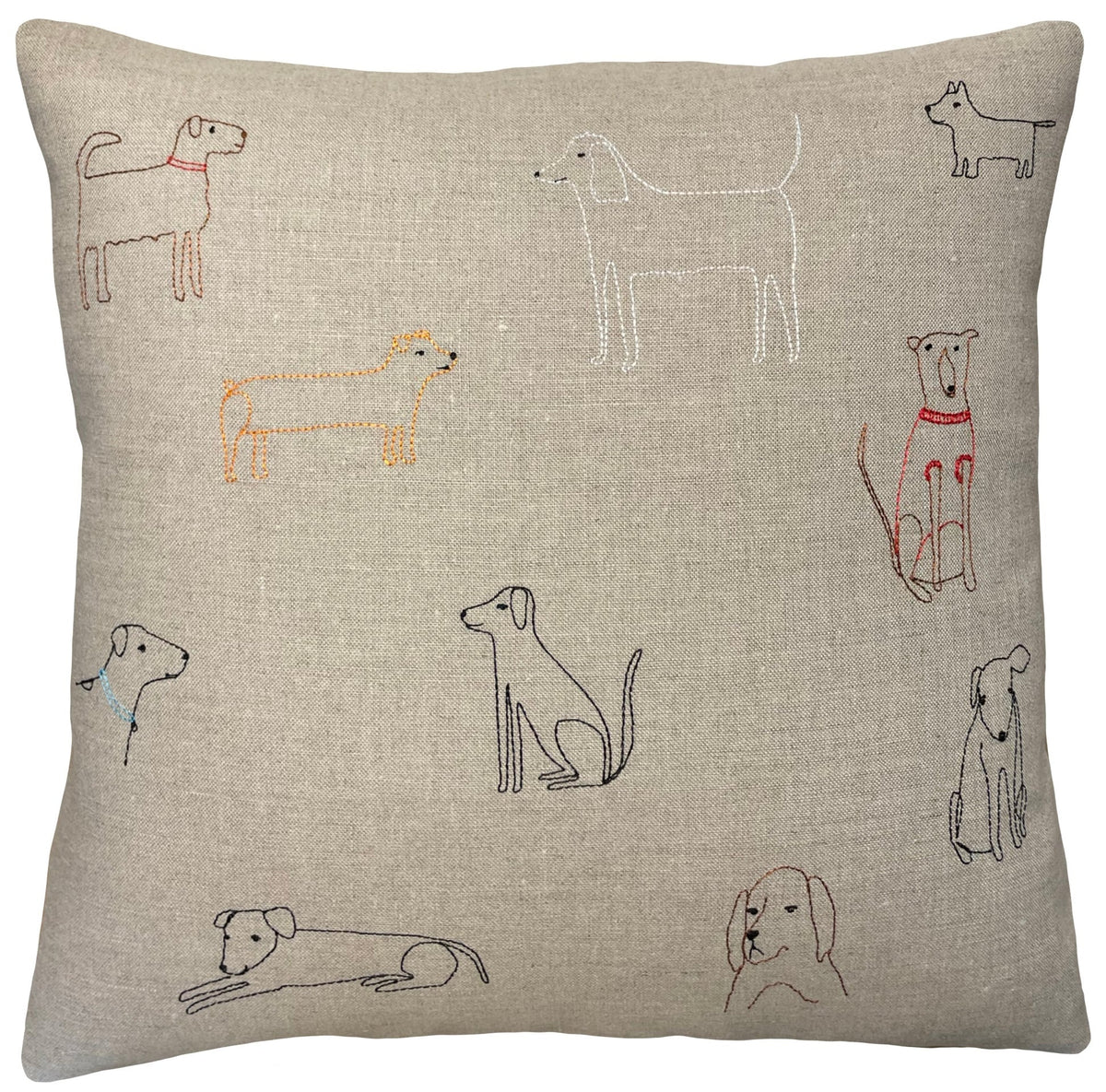 Embroidered Linen Pillow - Dogs