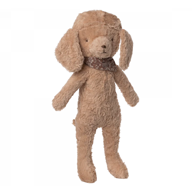 Plush Dog with Brown Floral Scarf