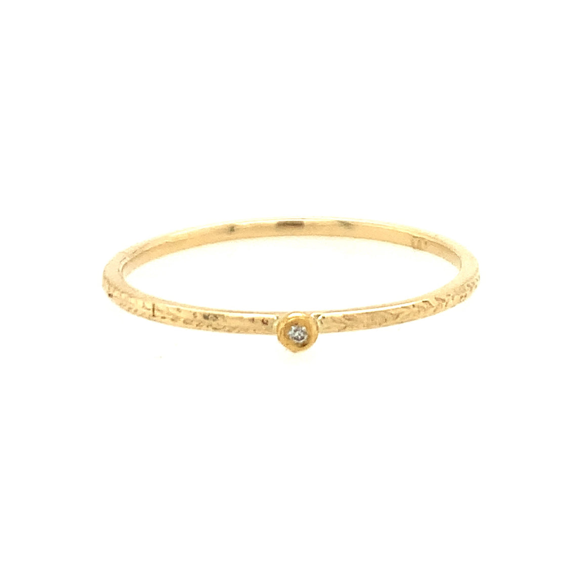 14K Tiny Engraved Stacking Ring With Diamond
