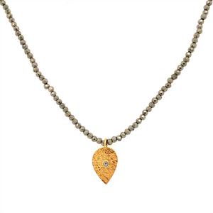 Beaded Pyrite + 18k Pendant Diamond Necklace