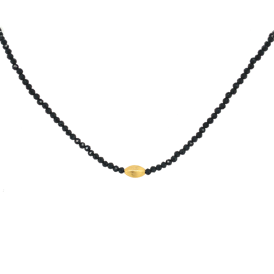 Black Spinel Strand w/ Golden Rice Bead