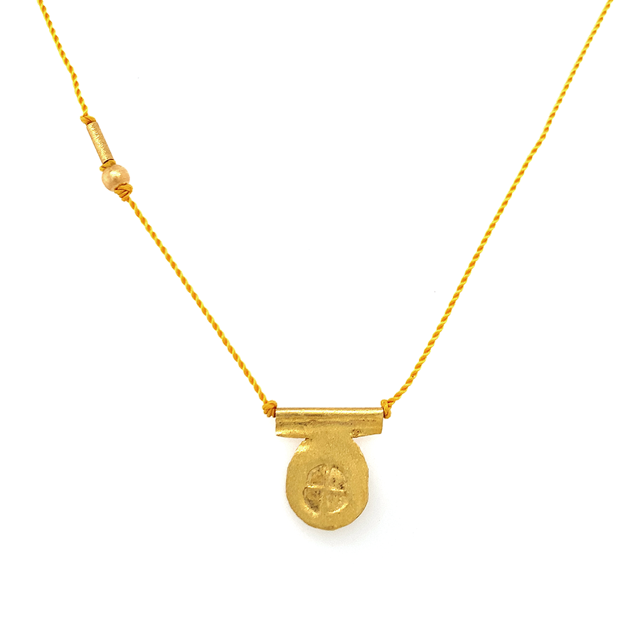 Circle Talisman Necklace on Mustard Nylon