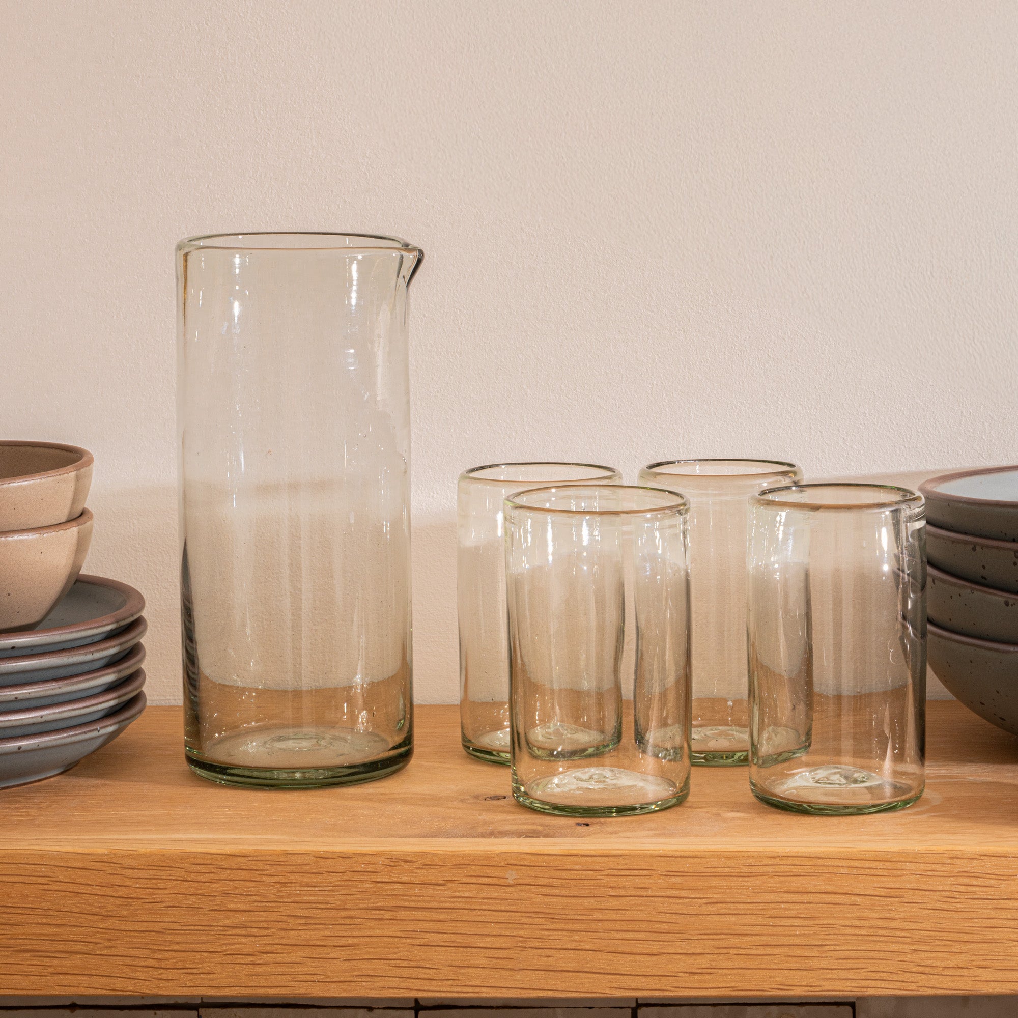 Recycled Handblown Glass Pitcher - Clear - KESTREL