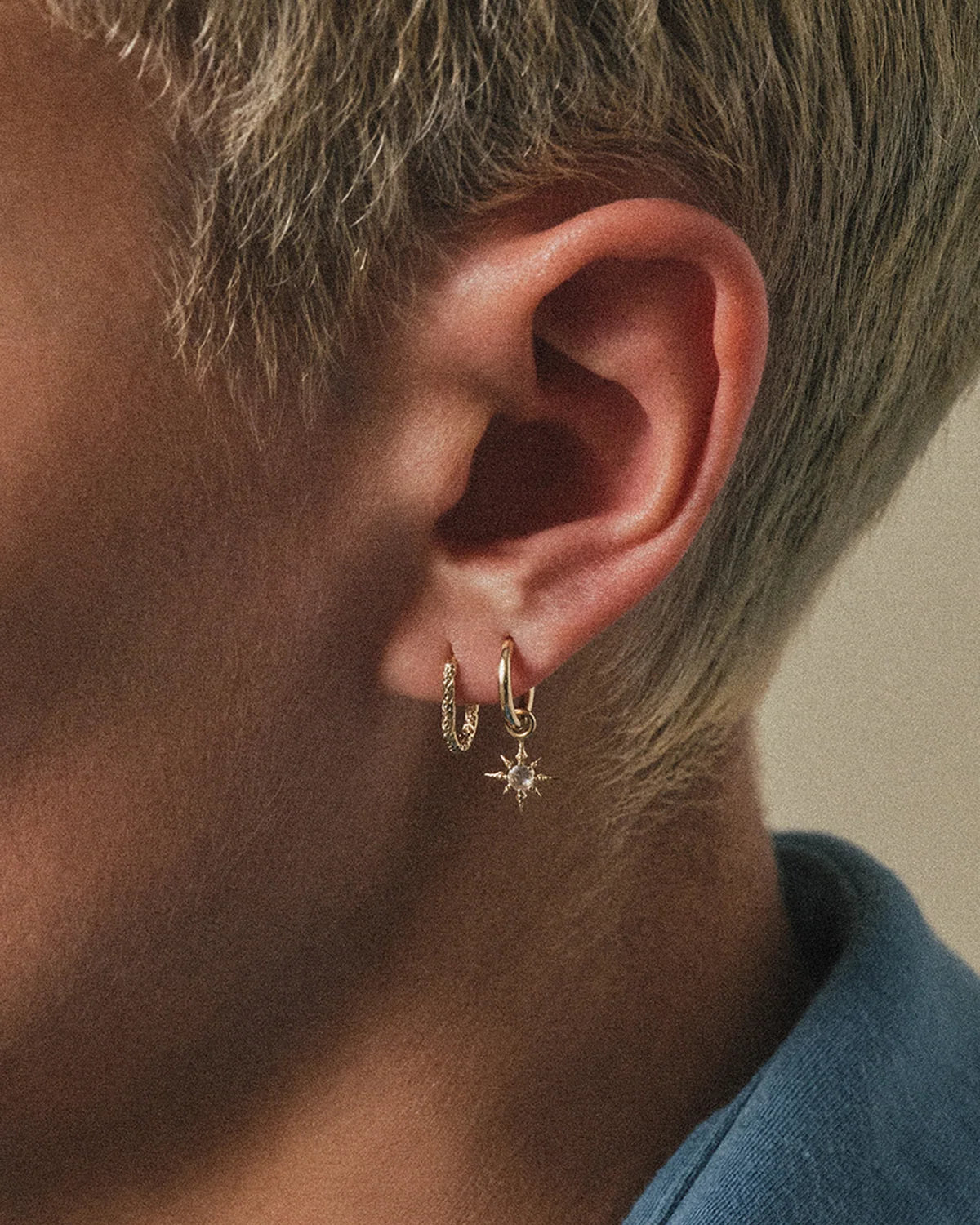 Mini Star with Rose Cut Diamond Earring Plaque - SINGLE