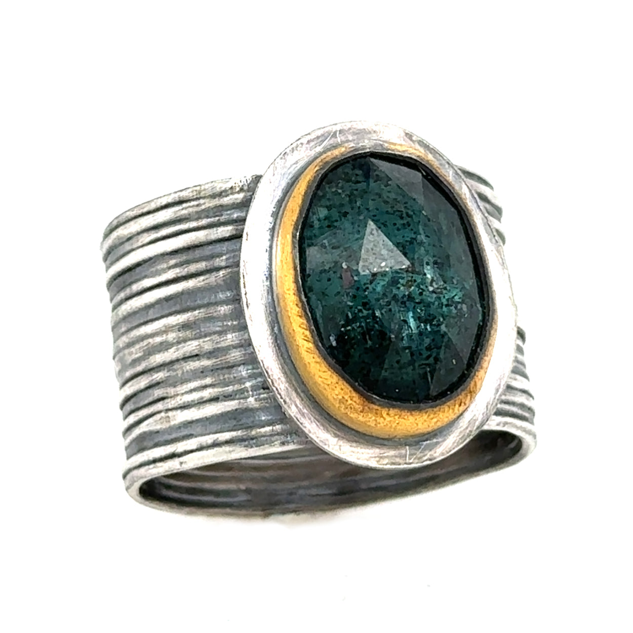 Teal Kyanite Keum-Boo Ring on Adjustable Band