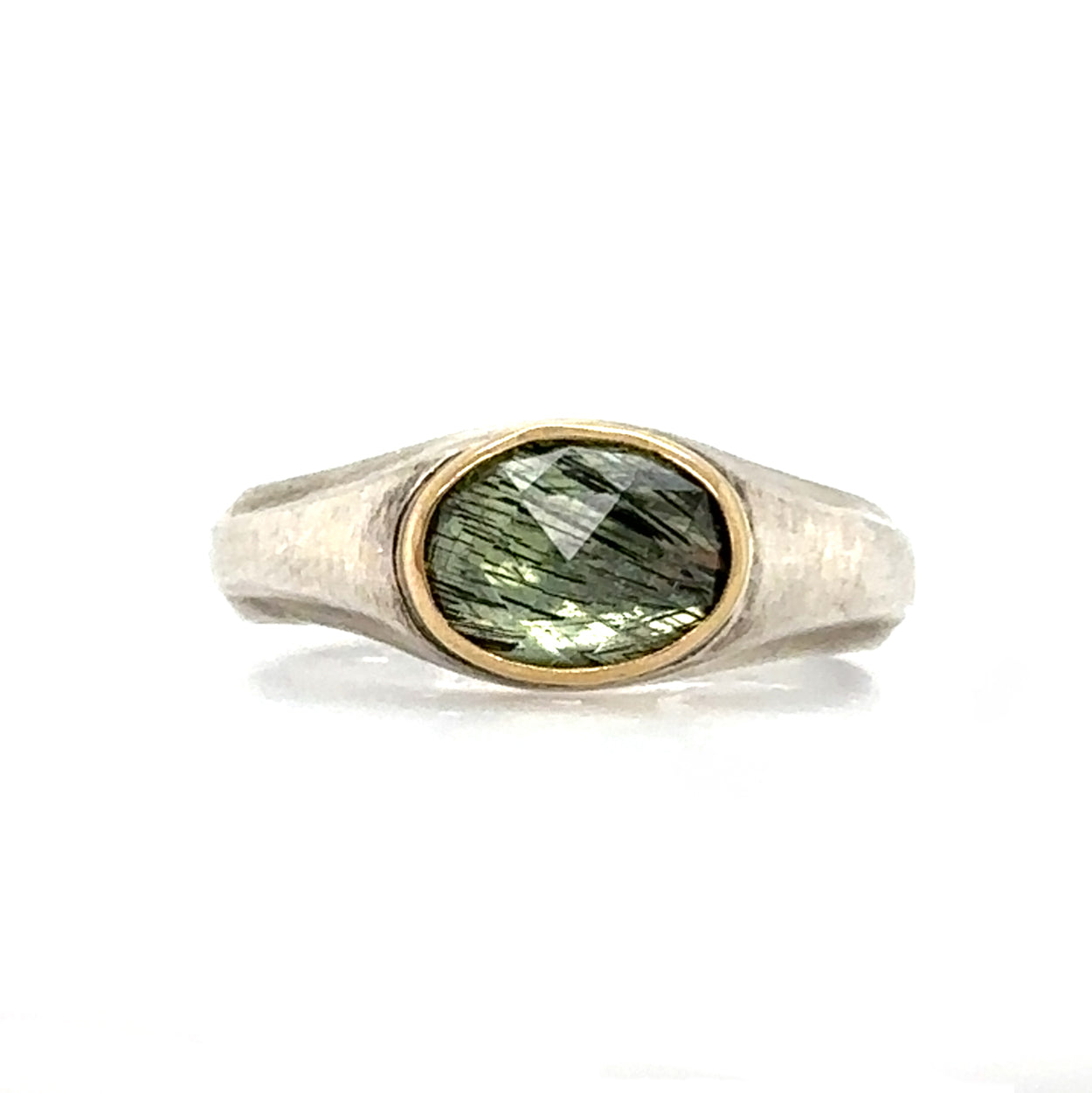Tourmalinated Peridot Carved Solitaire Ring