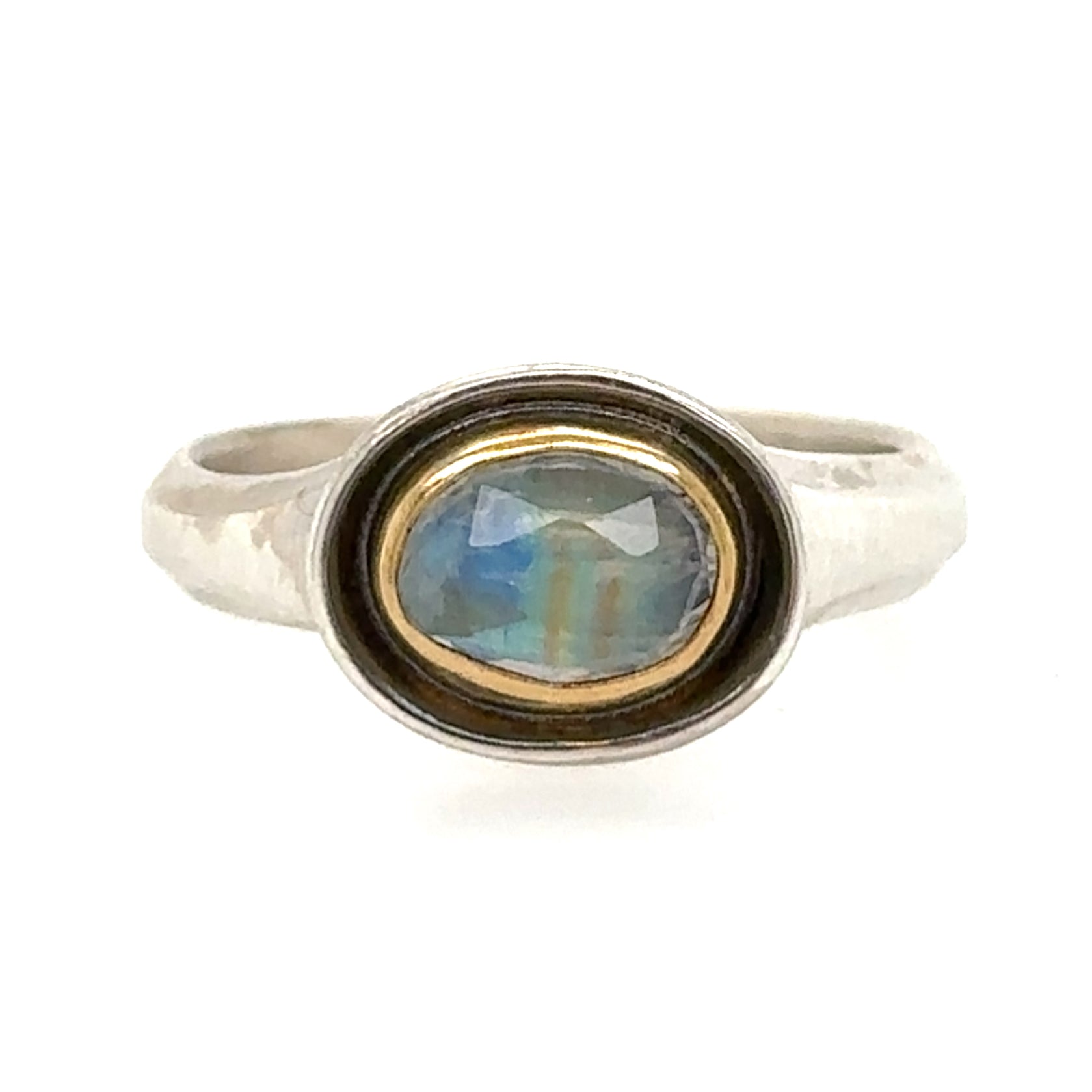Rainbow Moonstone Ripple Solitaire Ring