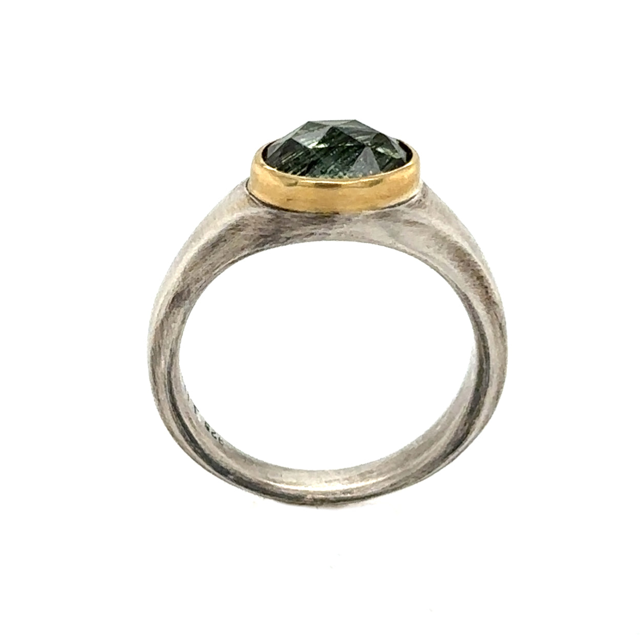 Tourmalinated Peridot Carved Solitaire Ring