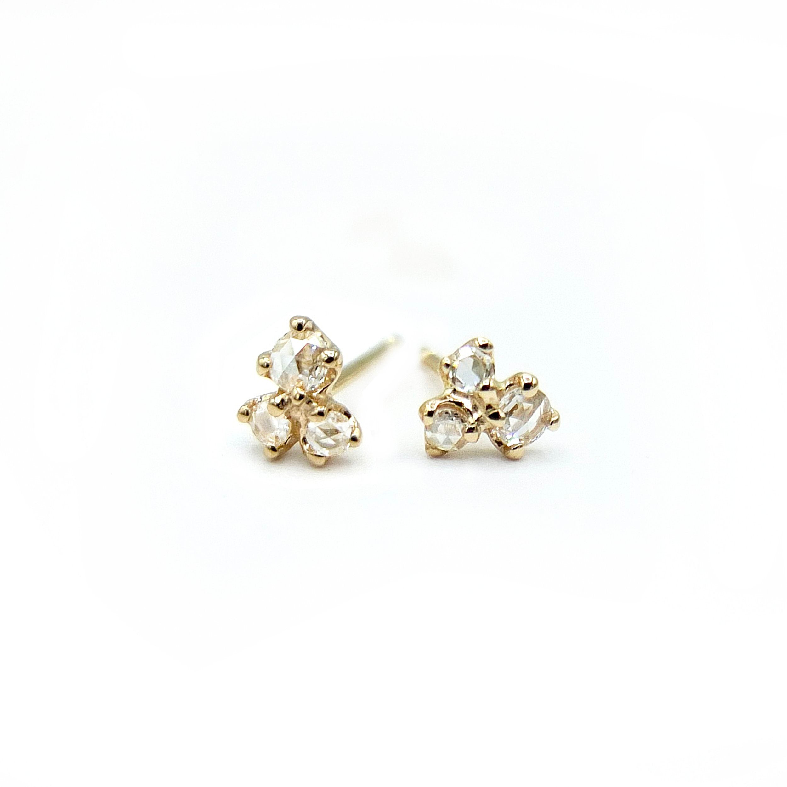 14K Three Buds Rose Cut Diamond Studs