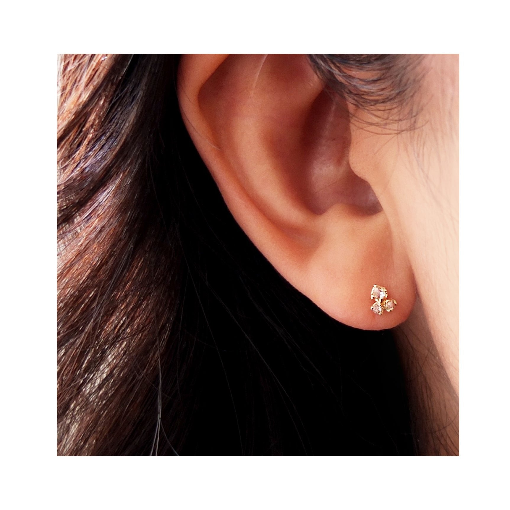 14K Three Buds Rose Cut Diamond Studs