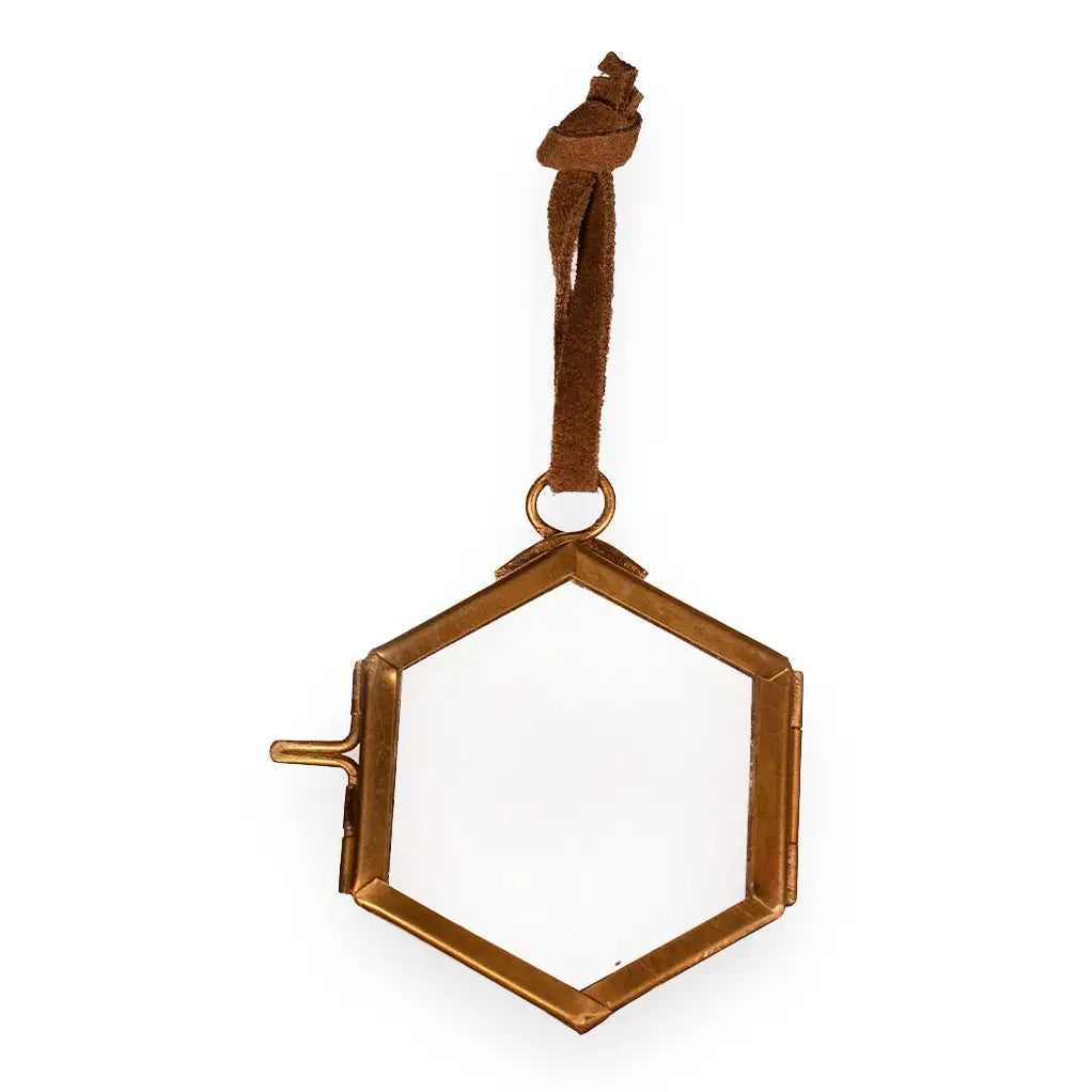 Tiny Brass Hexagon Frame Ornament