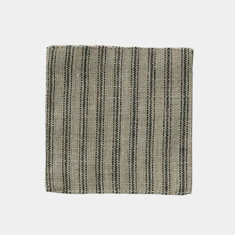 Fog Linen Coasters (Natural/Black Ticking Stripe)