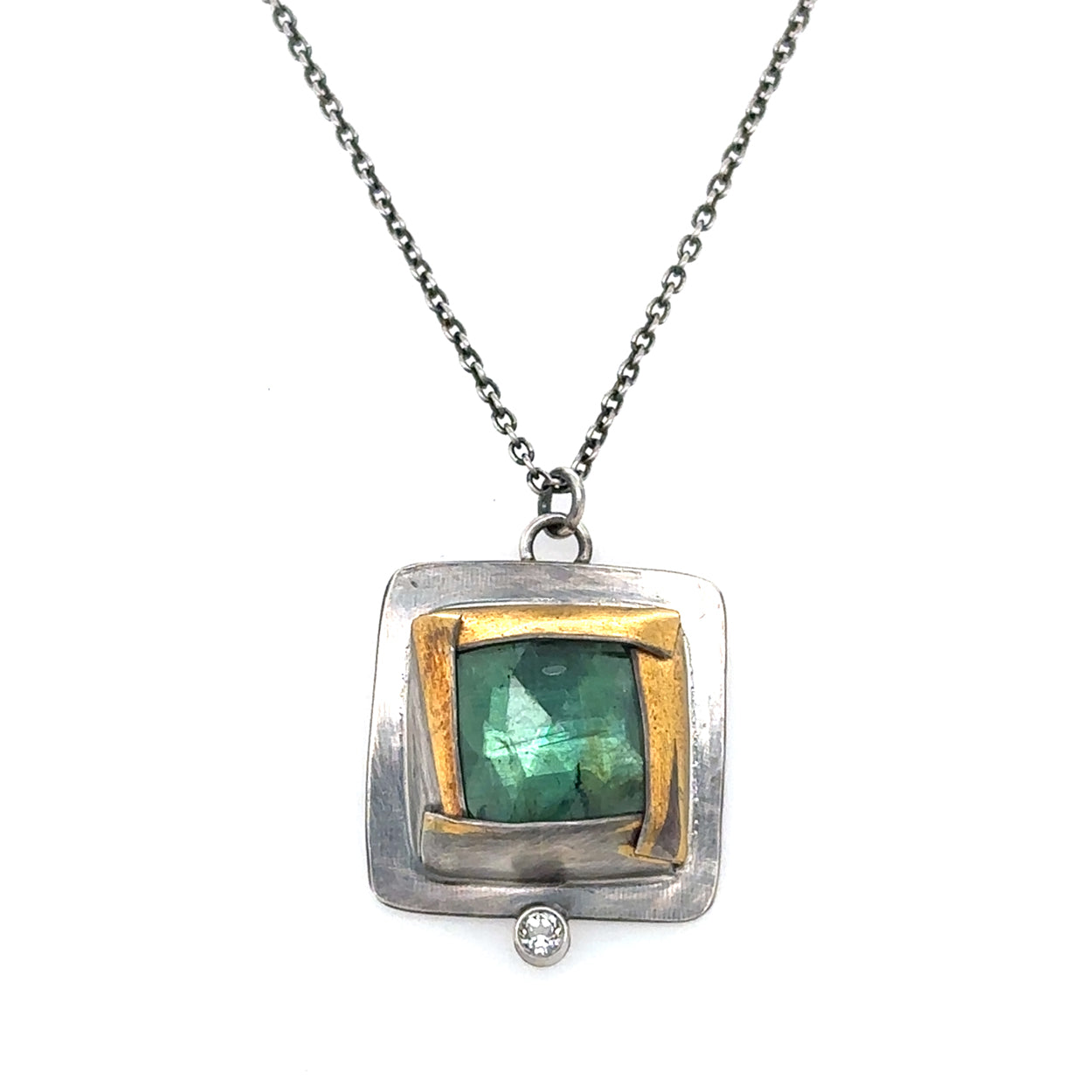 Green Kyanite + Topaz Square Keum-Boo Necklace