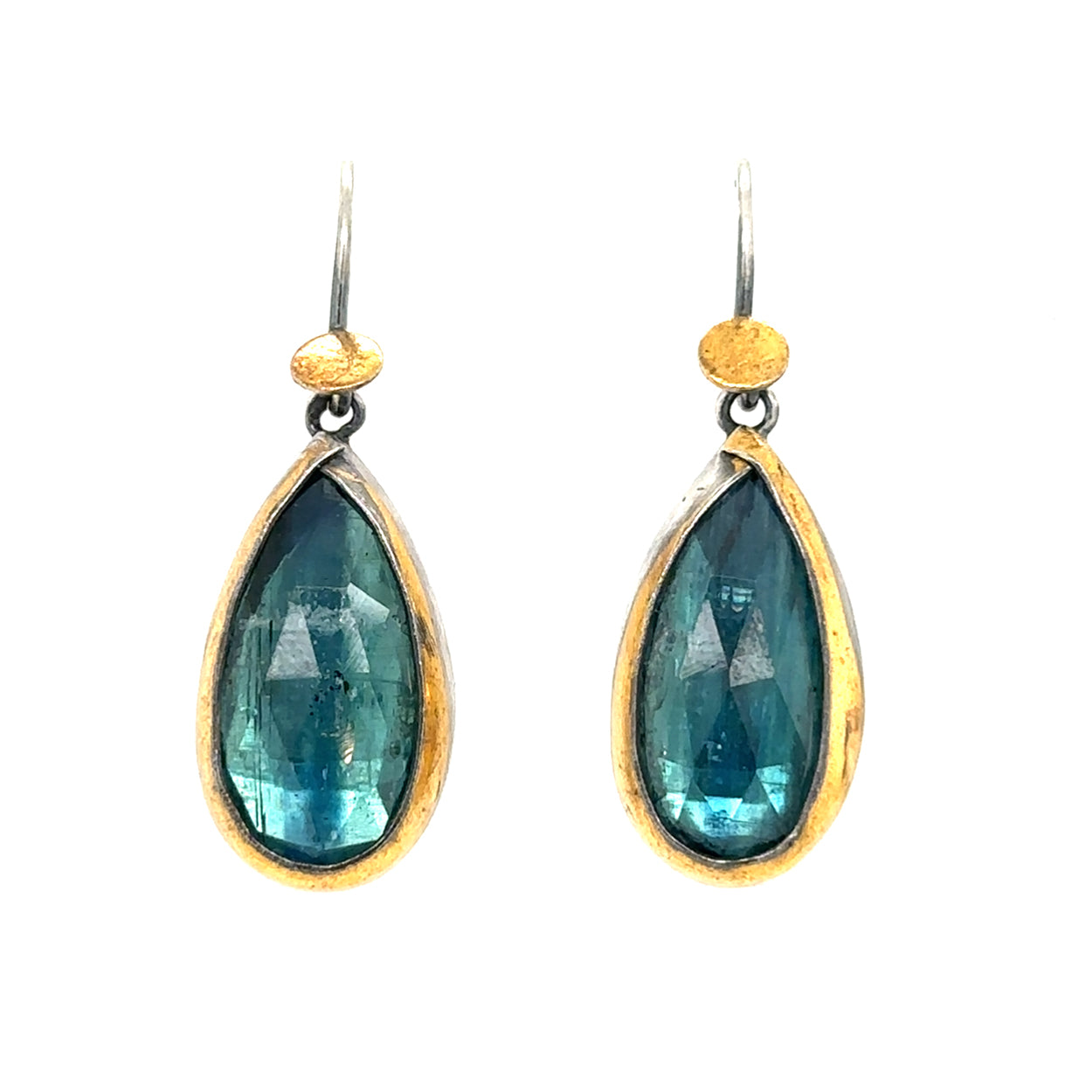 Golden Dot Earrings - Teal Teardrop Kyanite