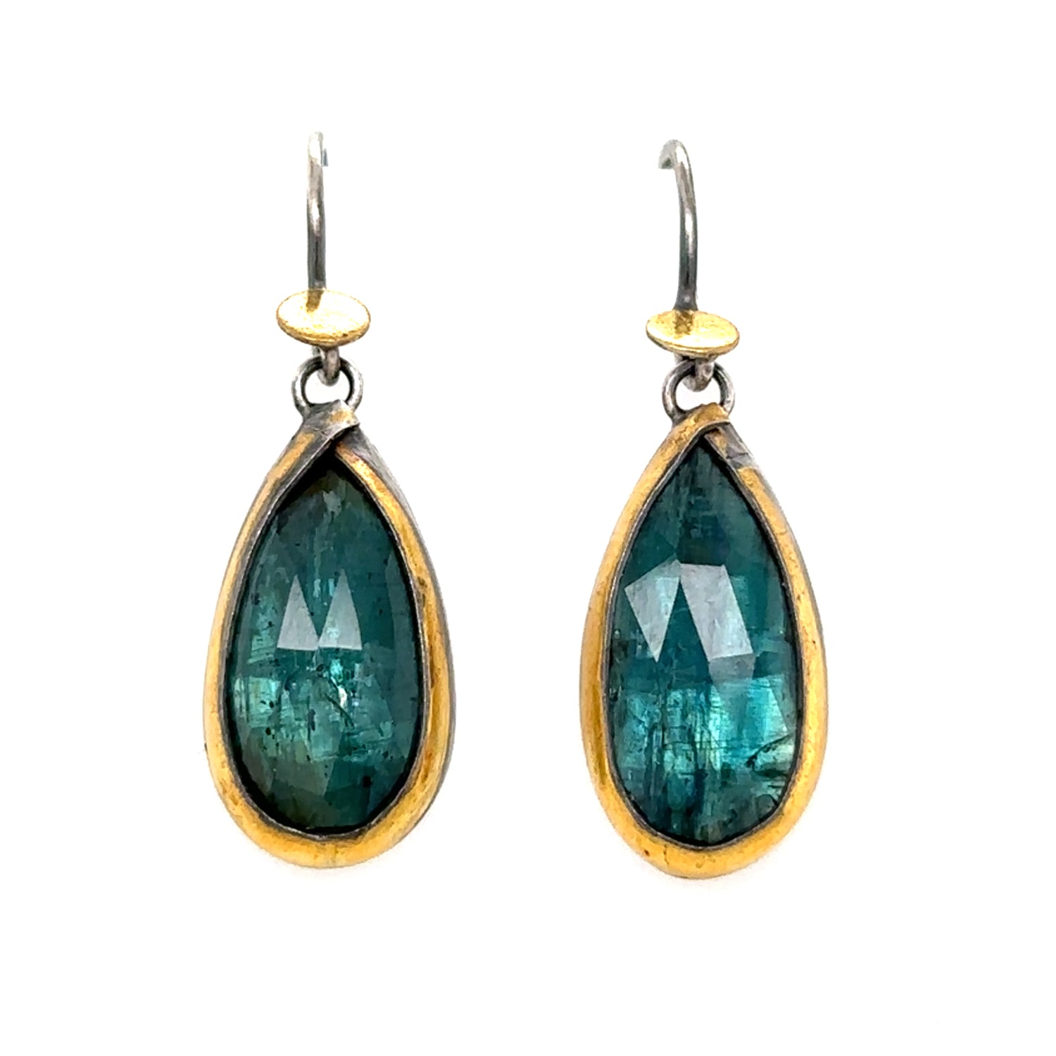 Golden Dot Earrings - Teal Teardrop Kyanite