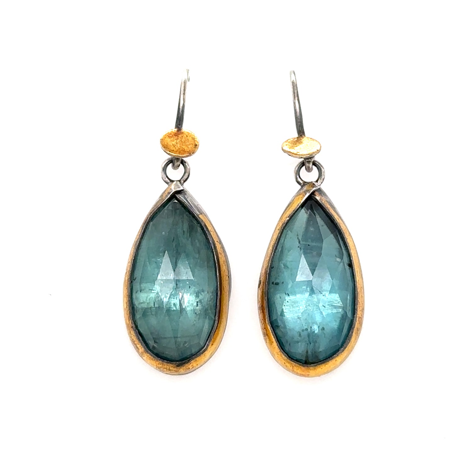 Golden Dot Earrings - Sky Blue Teardrop Kyanite