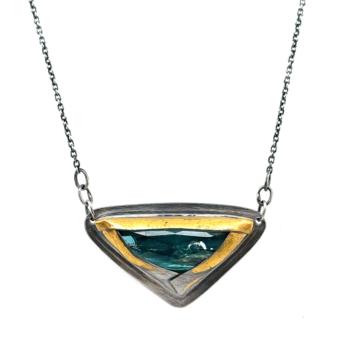 Teal Kyanite Trifold Keum-Boo Necklace
