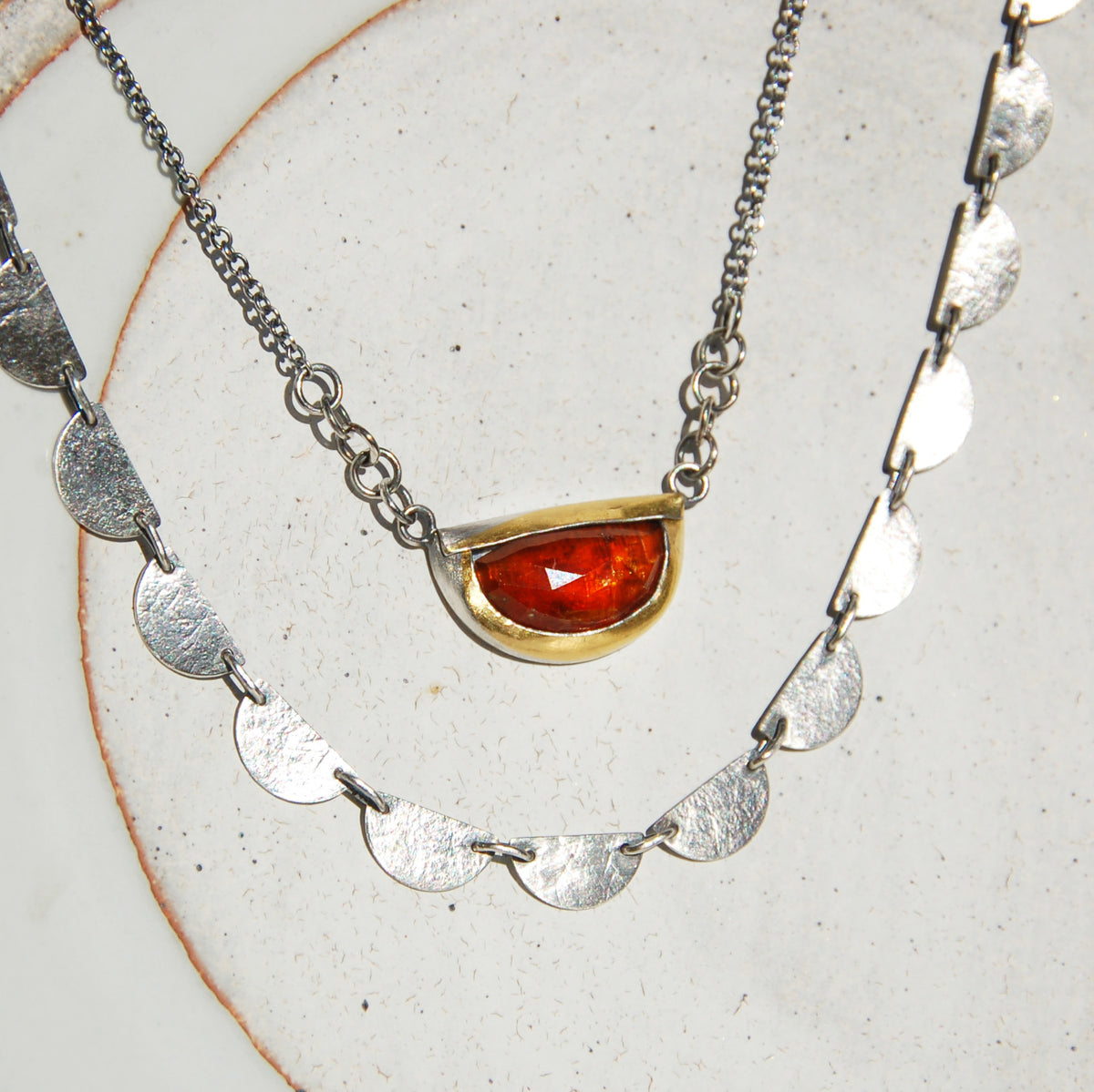 Orange Kyanite Shield Keum-Boo Rim Necklace