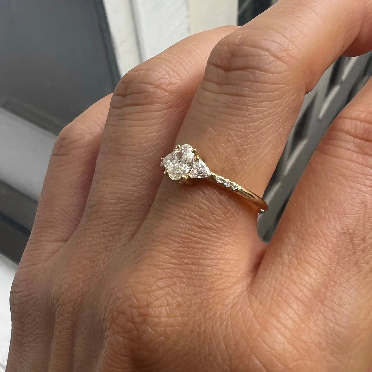 14K Diamond Oval Trillion Equilibrium Ring