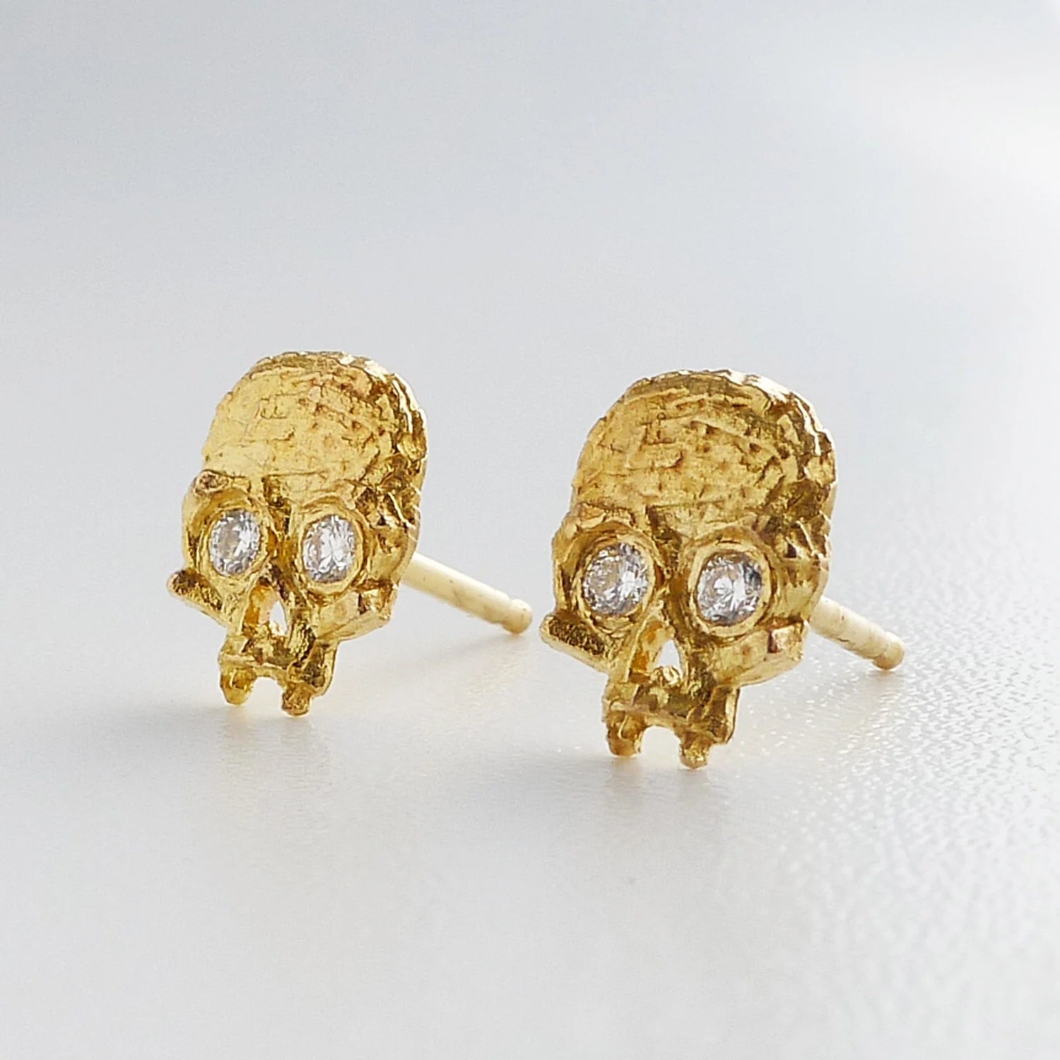14k Cubist Skull Studs (Diamond Eyes)