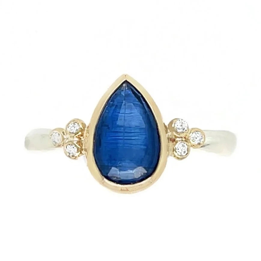 Saenger Blue Kyanite Pear Ring with Diamonds