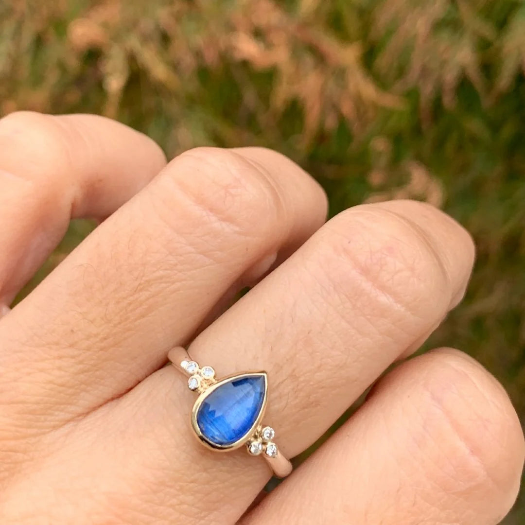 Saenger Blue Kyanite Pear Ring with Diamonds
