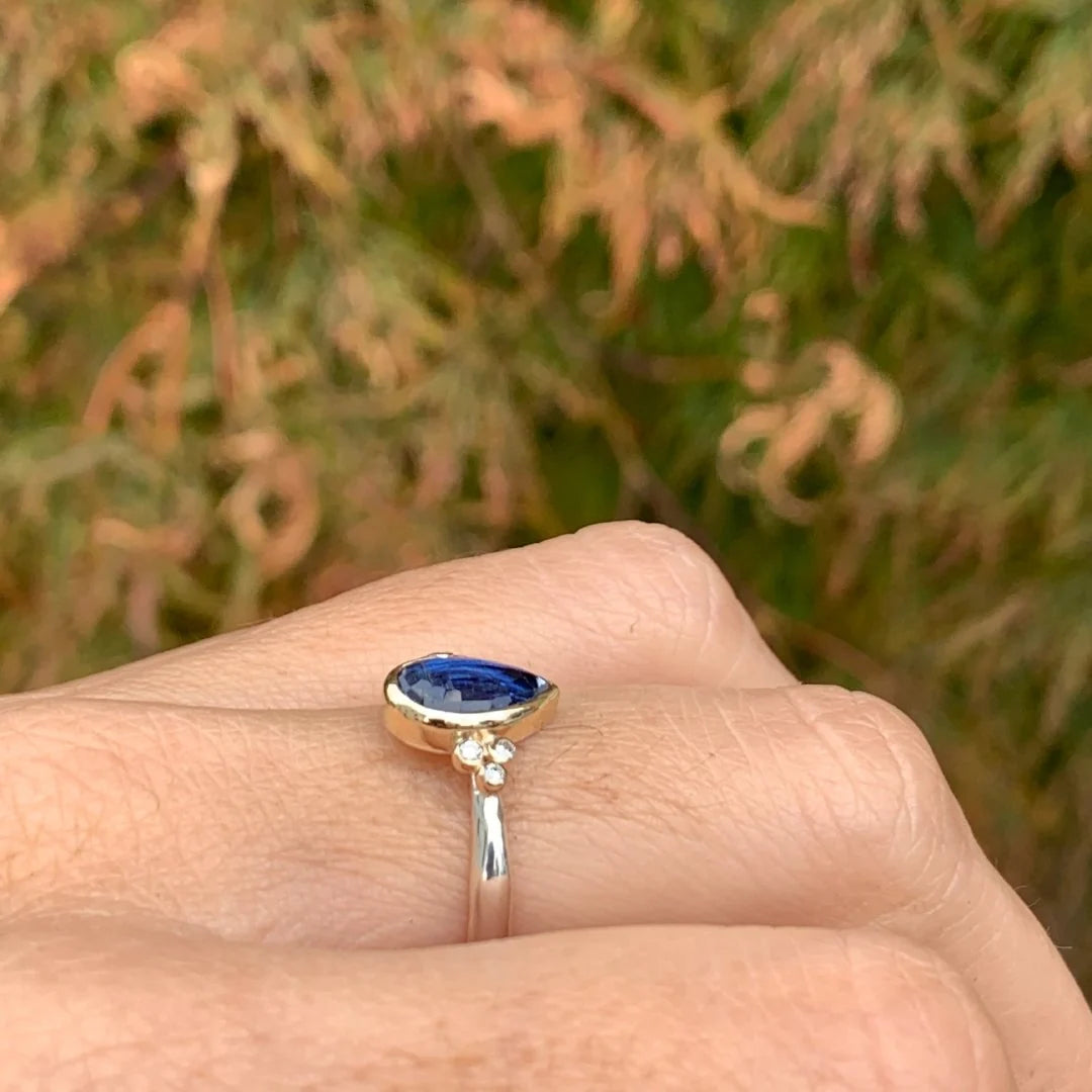 Saenger Blue Kyanite Pear Ring with Diamonds