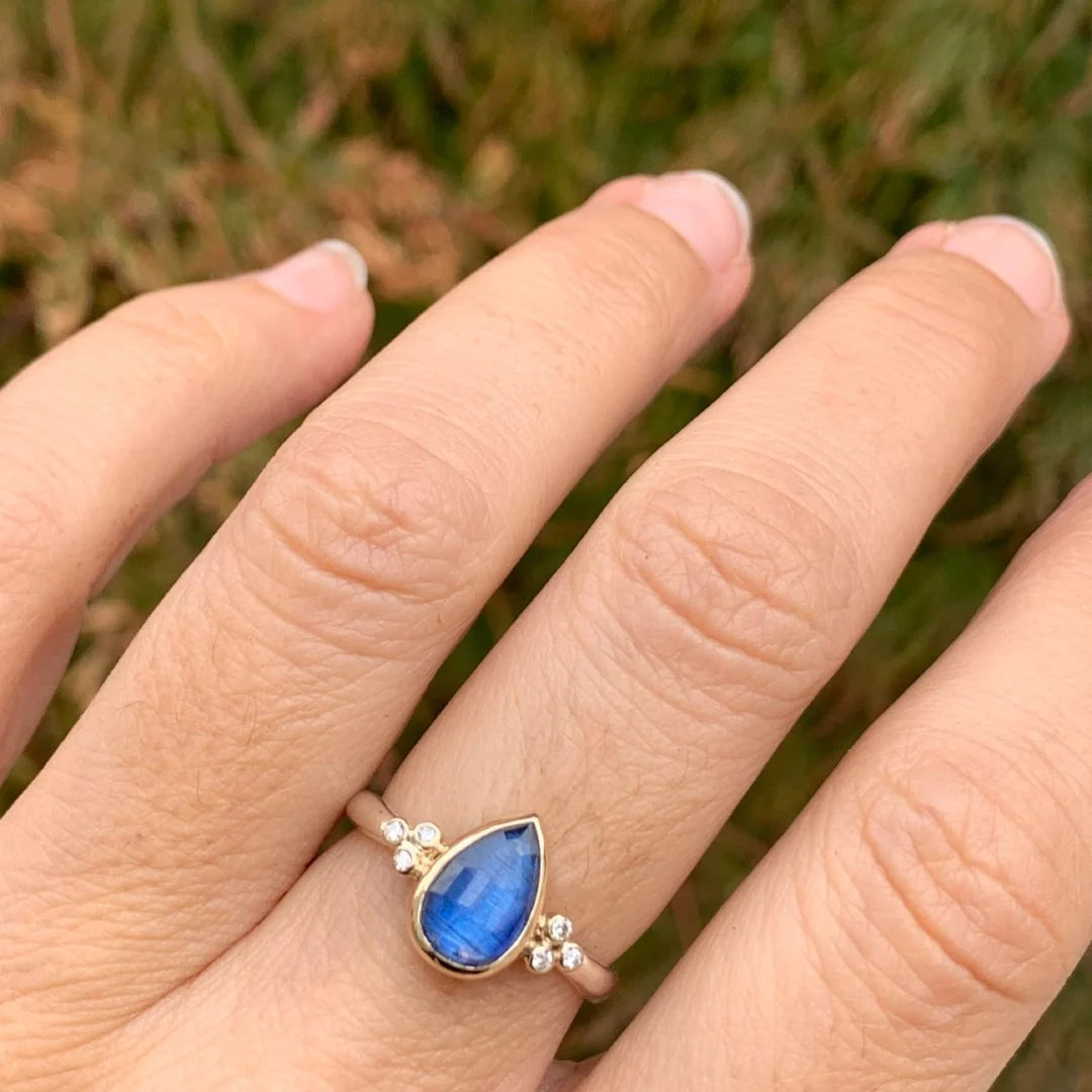 Saenger Blue Kyanite Pear Ring with Diamonds