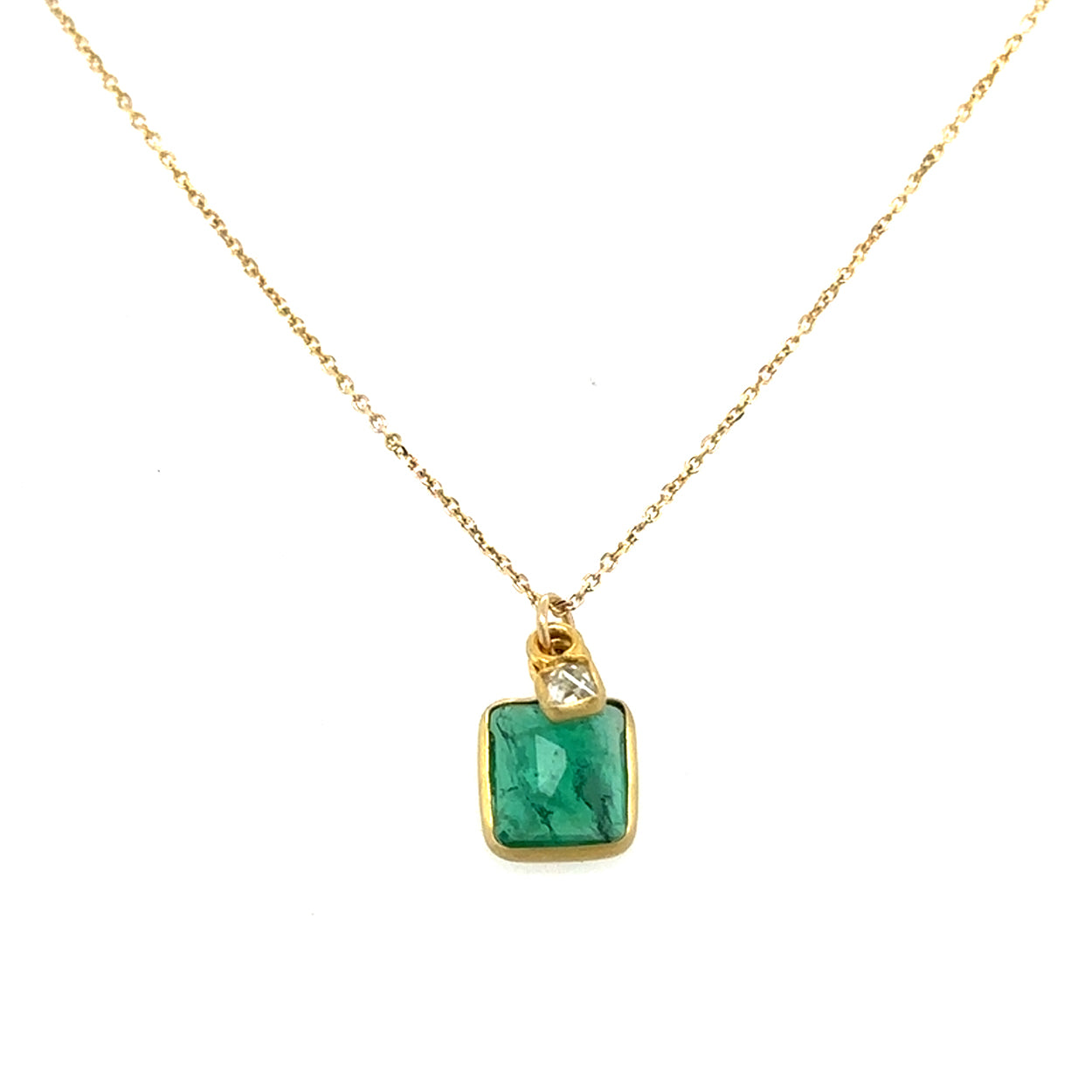 Square Emerald + Diamond on Fine Chain Necklace