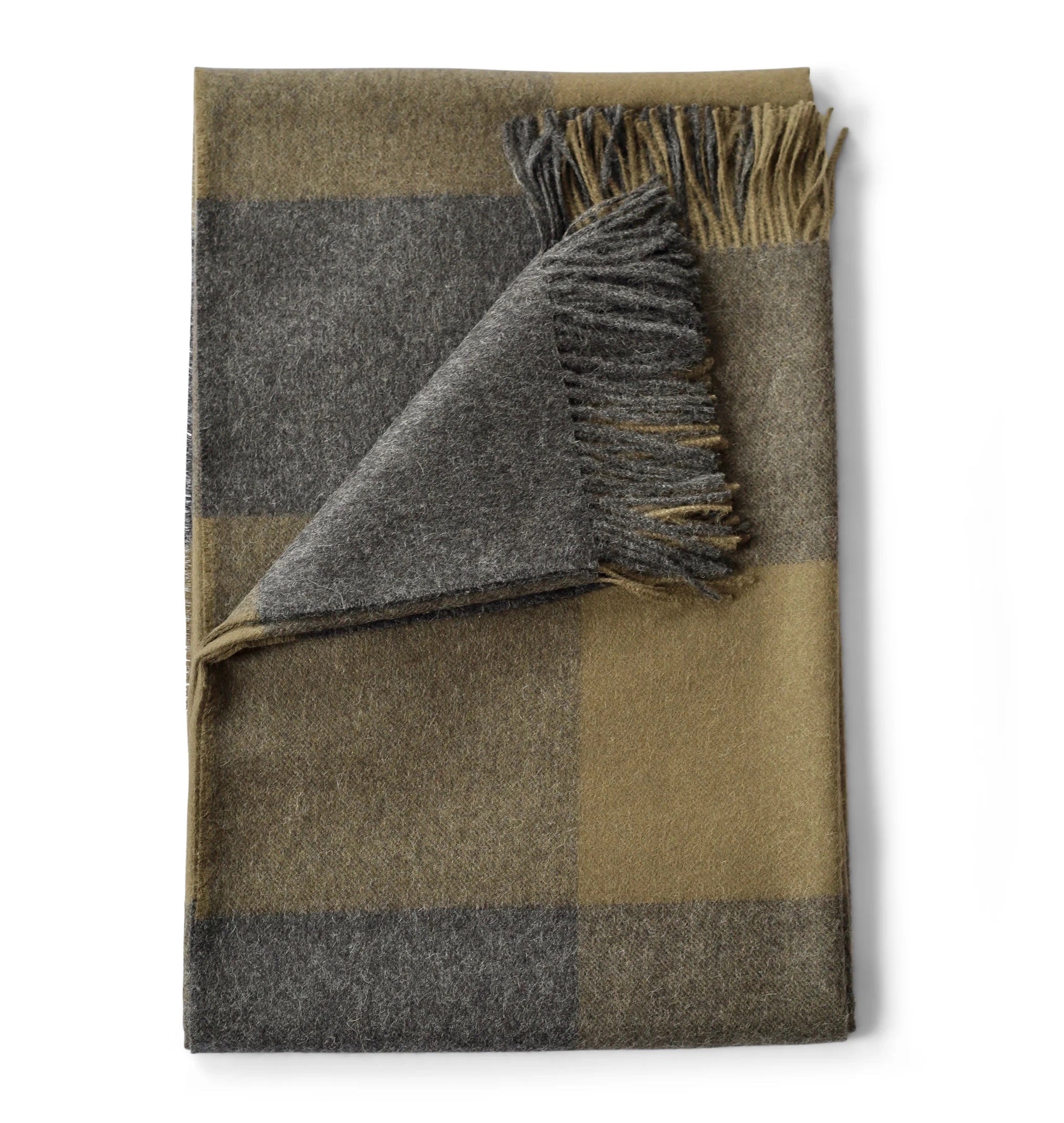 Baby Alpaca Throw - Olive Plaid