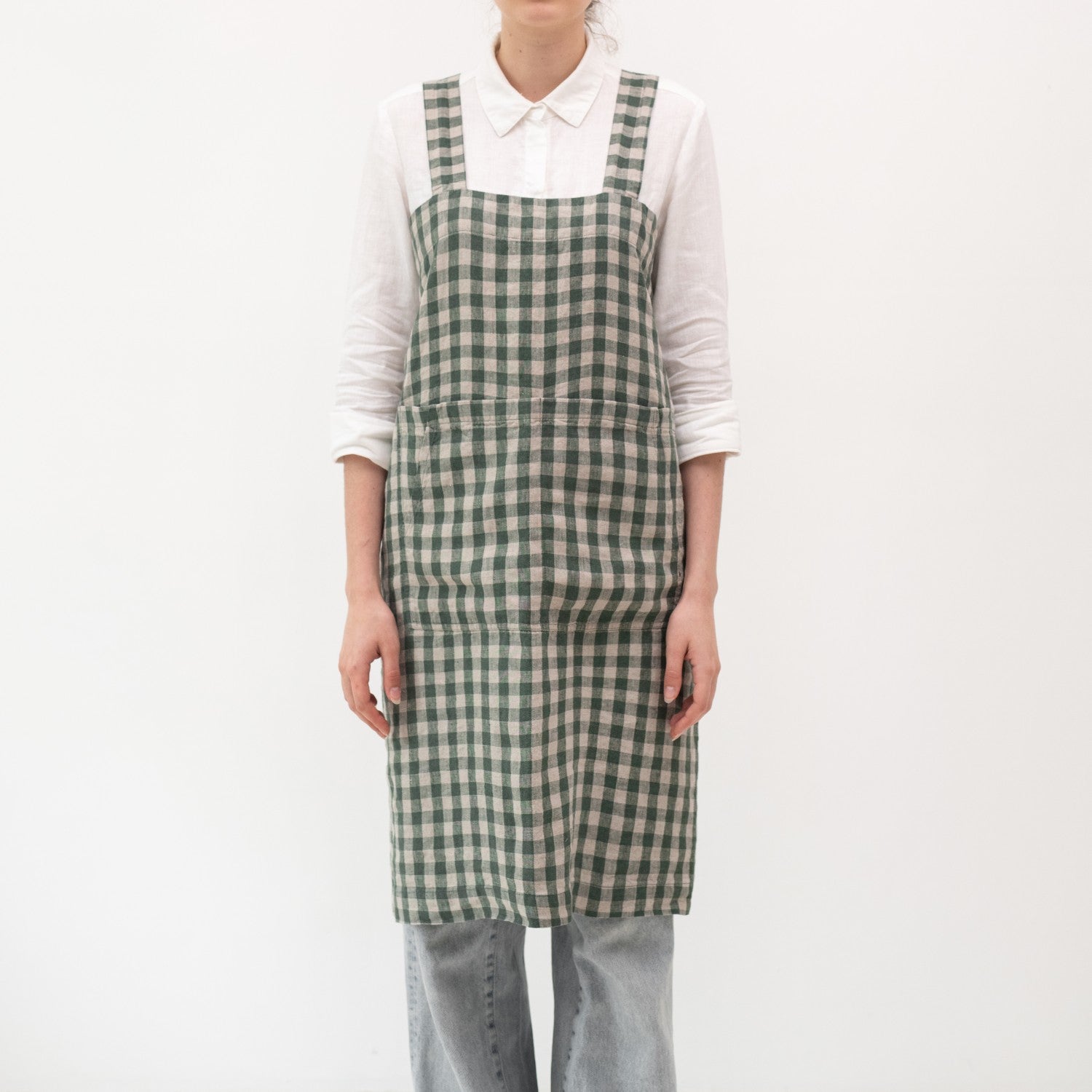 Linen Tales Pinafore Apron - Gingham Forest Green