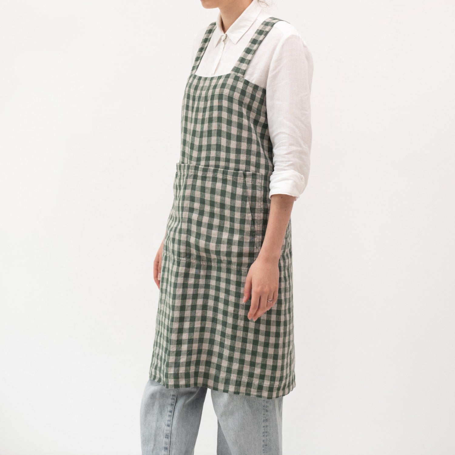 Linen Tales Pinafore Apron - Gingham Forest Green