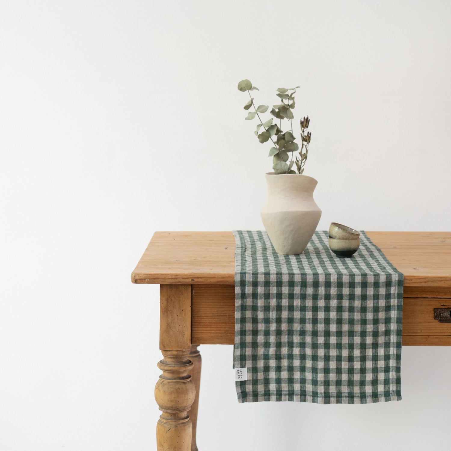 Linen Table Runner - Forest Green Gingham