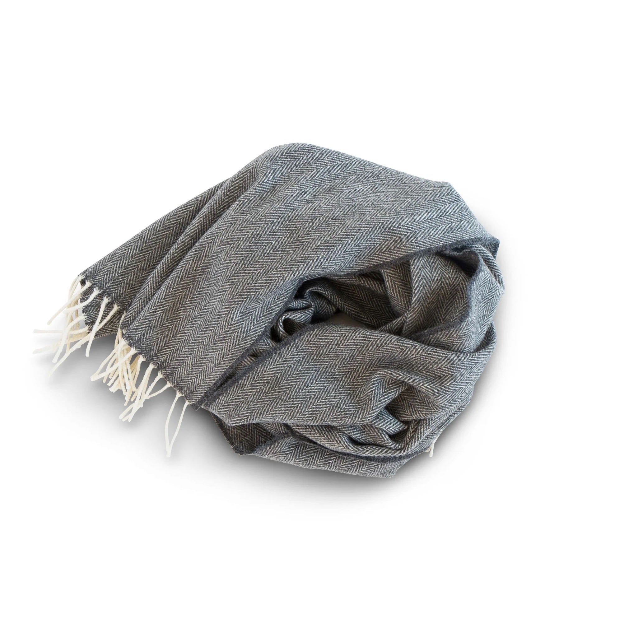 Merino + Cashmere Wool Scarf - Herringbone Grey