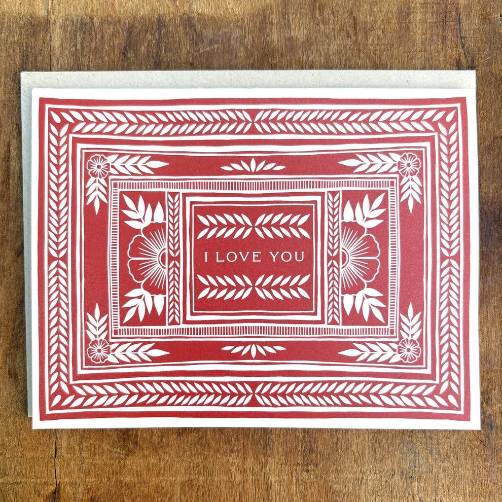 I Love You Red Blockprint Card