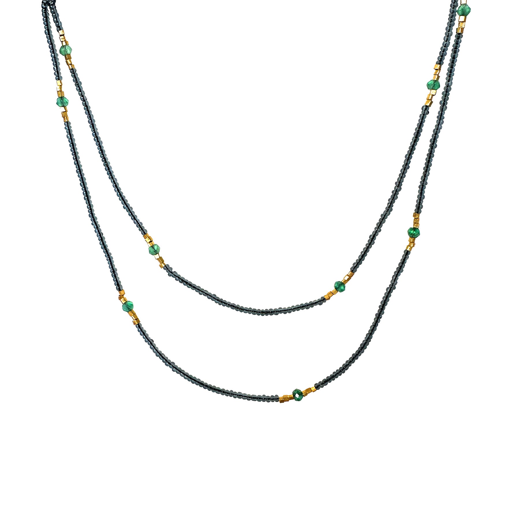 33" Seed Bead Necklace - Grey + Green Onyx