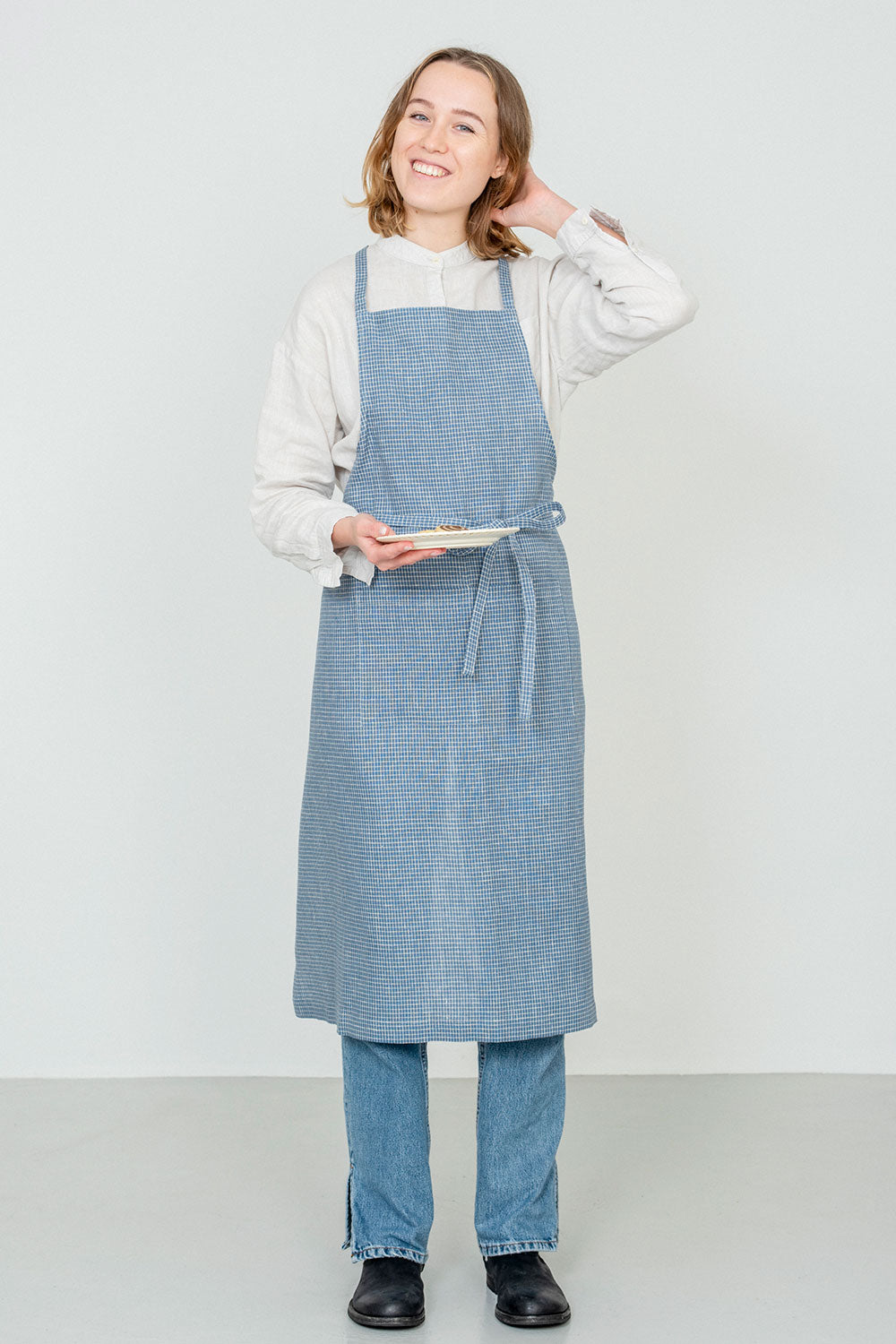 Linen Full Apron - Amelia Blue Gingham