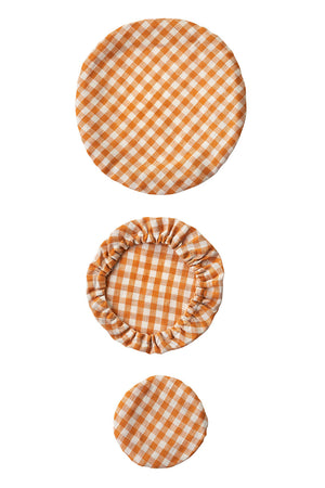 Linen Bowl Cover Set - Orange Plaid