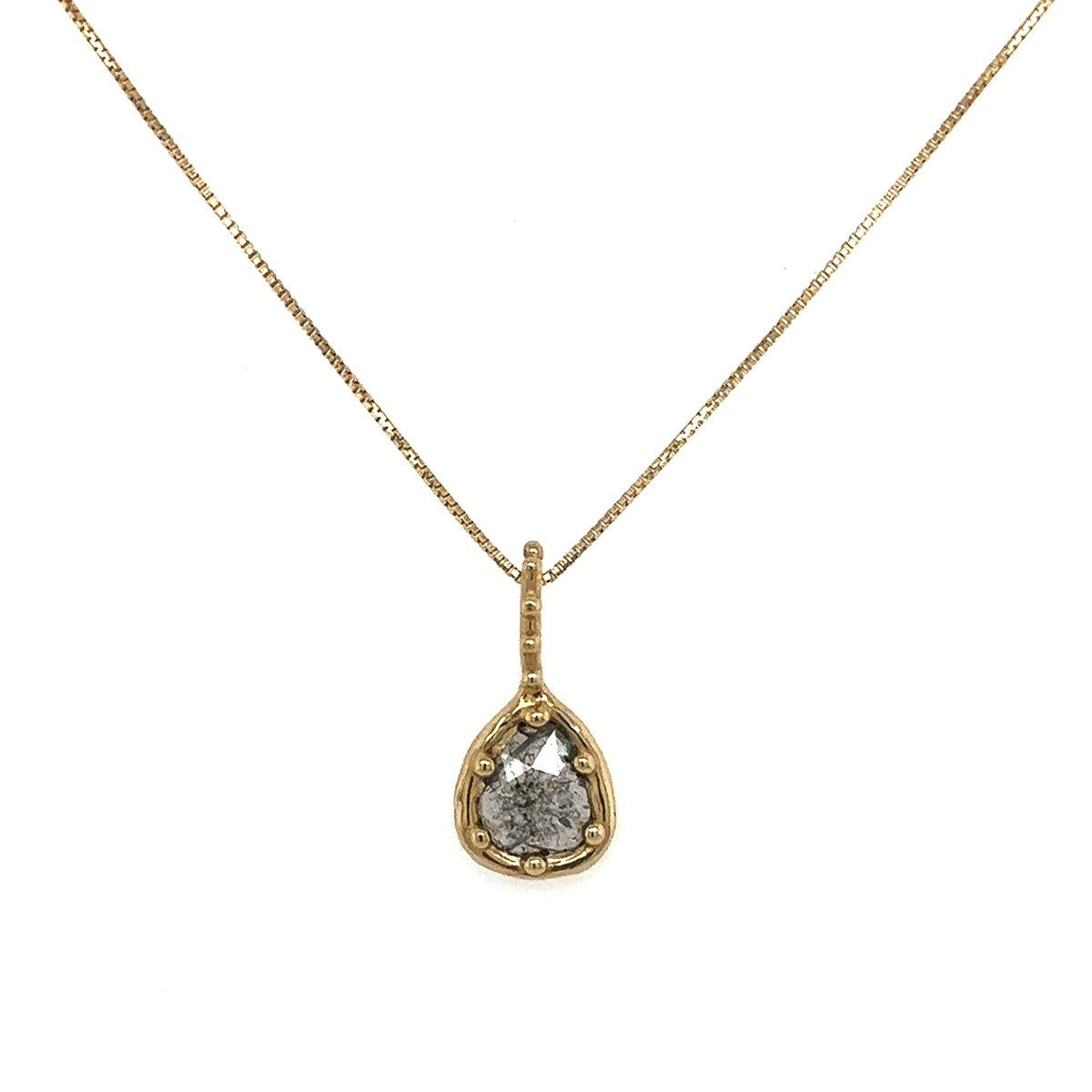 10k Salt + Pepper Diamond Pendant Necklace w/ Box Chain