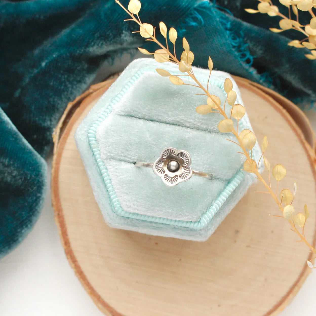 Mini Cactus Flower Stacking Ring - Silver