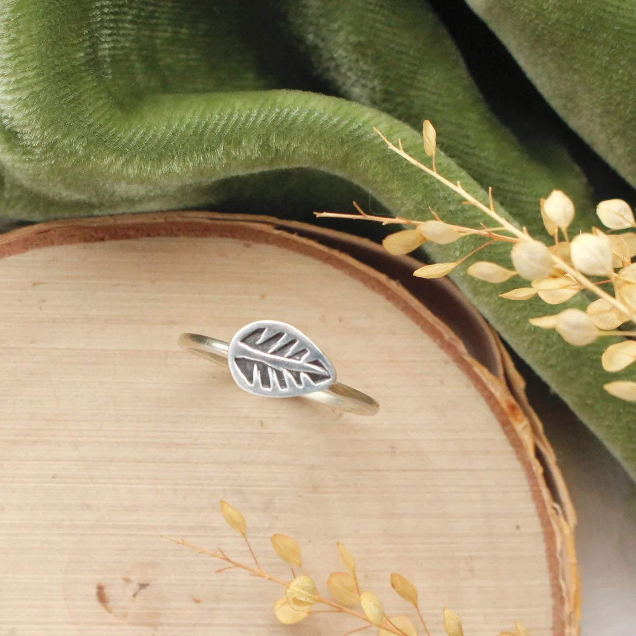 Stamped Leaf Stacking Ring - Silver