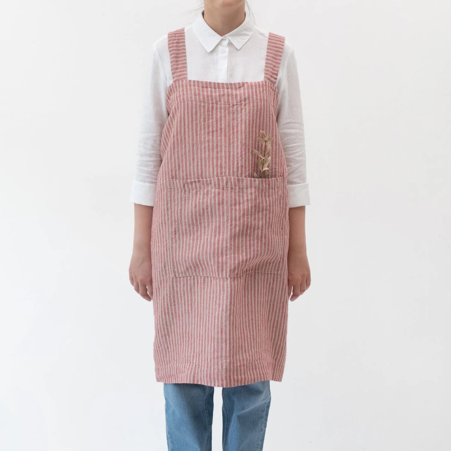 Linen Tales Pinafore Apron - Natural Red Stripe