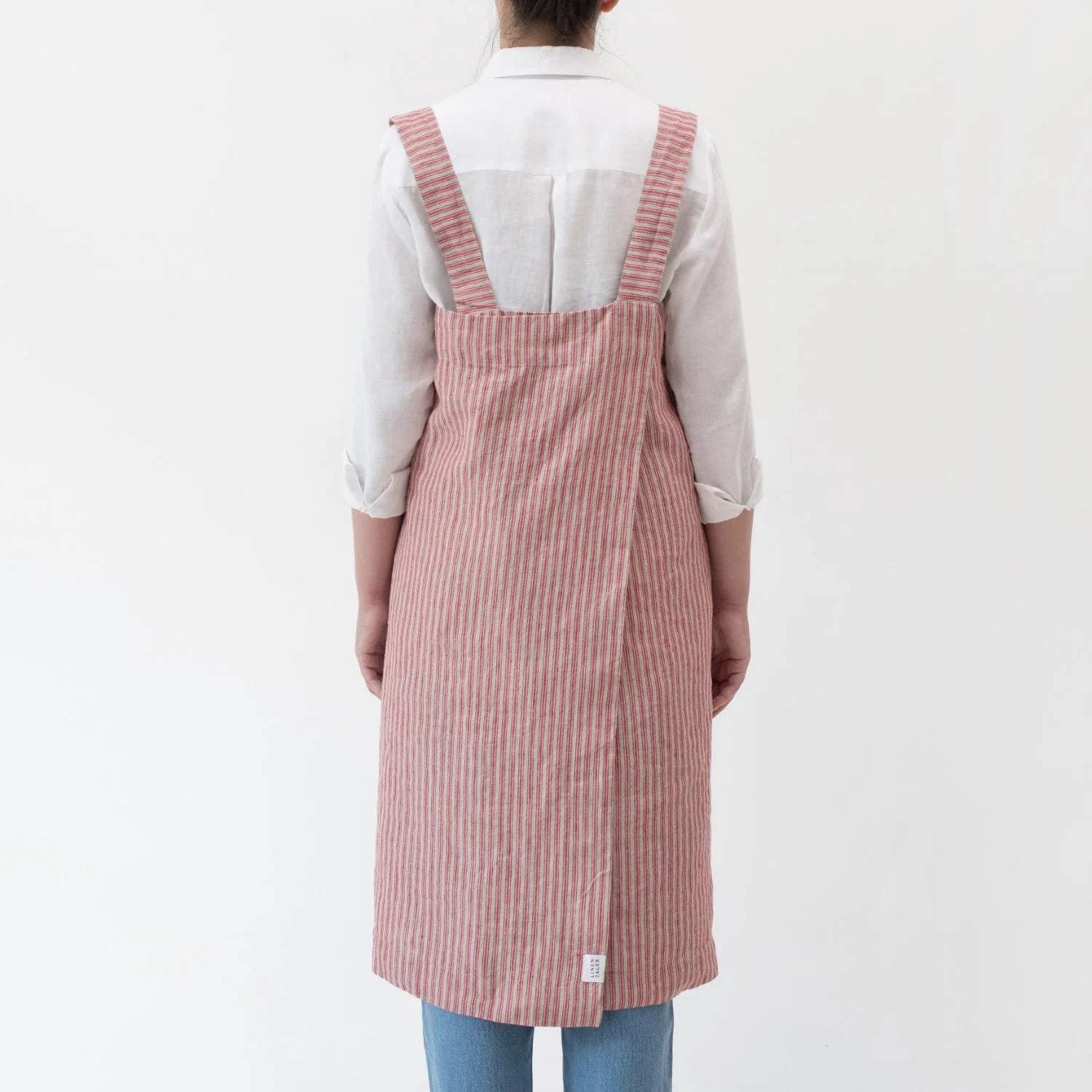 Linen Tales Pinafore Apron - Natural Red Stripe