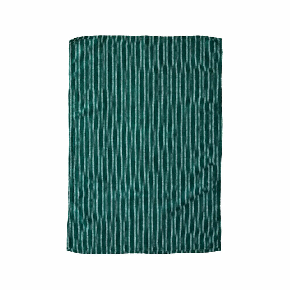 Ticking Stripe Linen Tea Towel - Pine