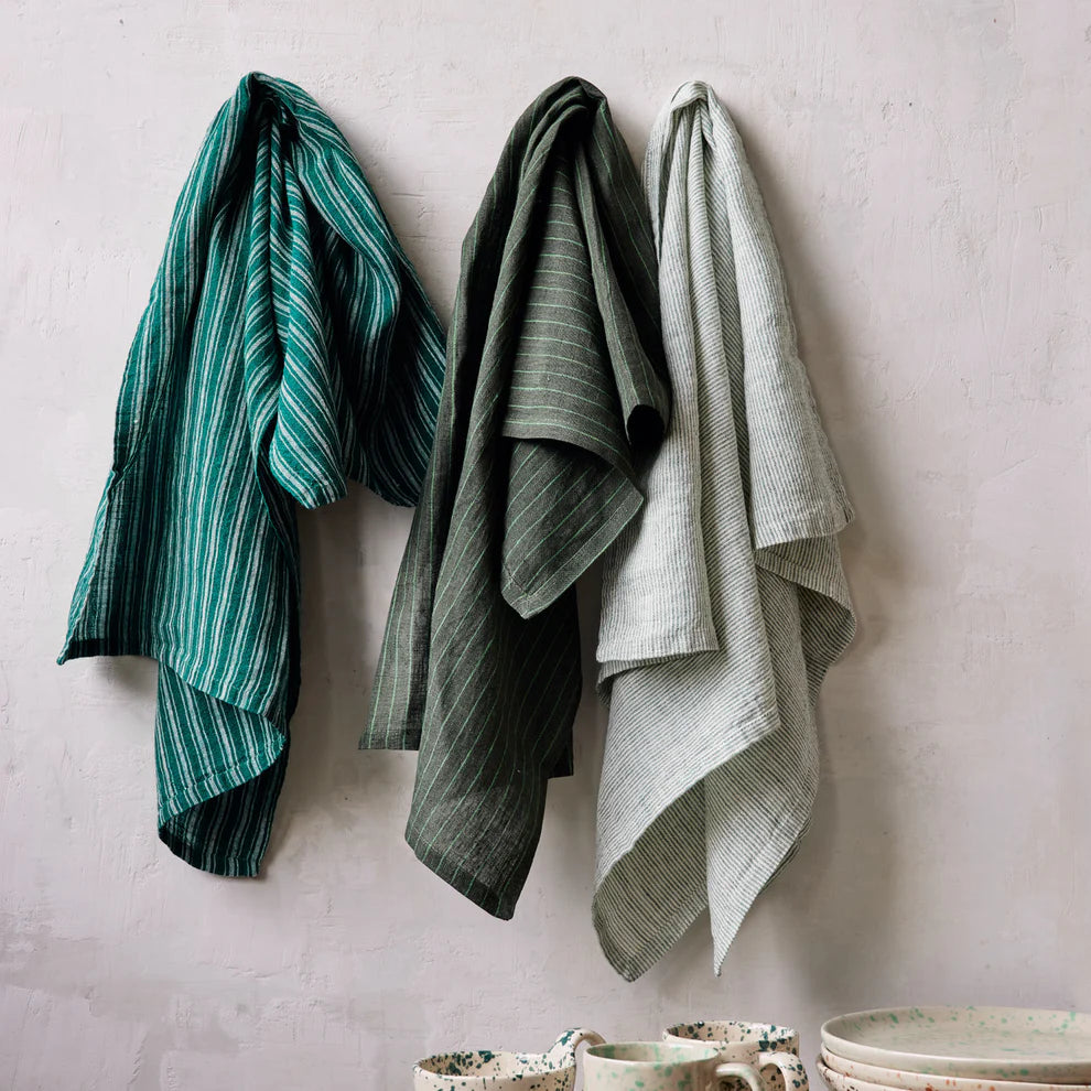 Ticking Stripe Linen Tea Towel - Pine