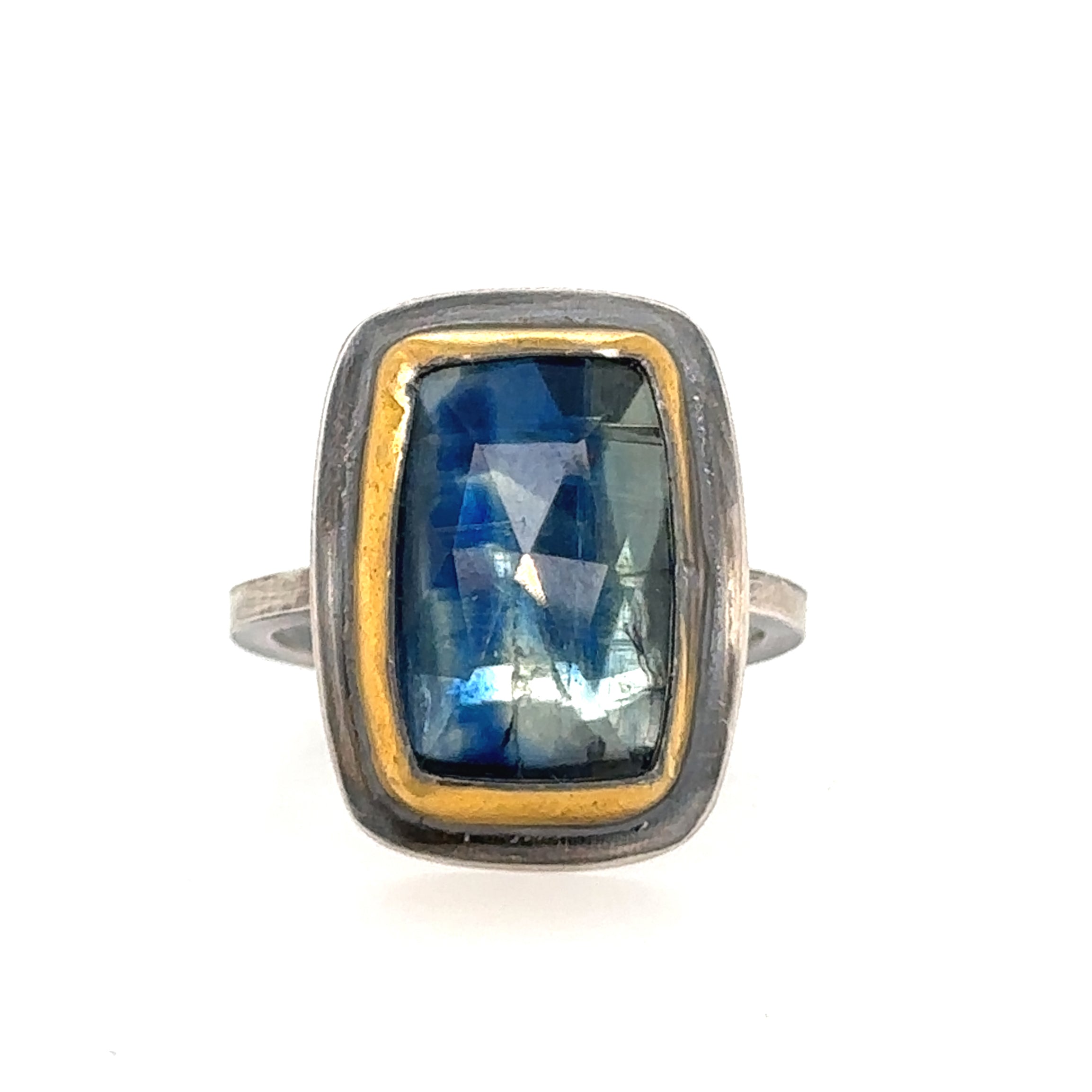 Rectangular Marbled Blue Keum-Boo Ring