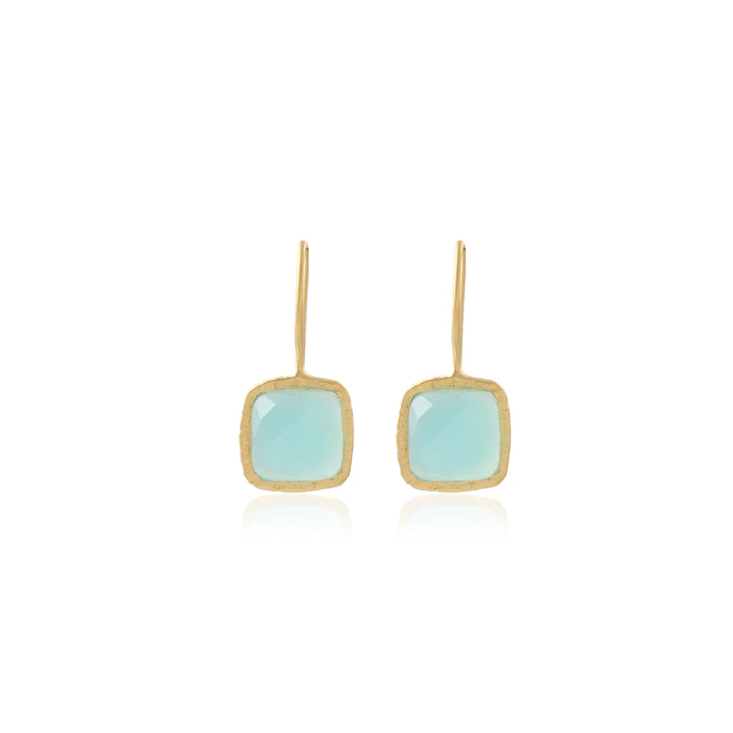 Square Checker Cut Gemstone Earrings - Aqua Chalcedony