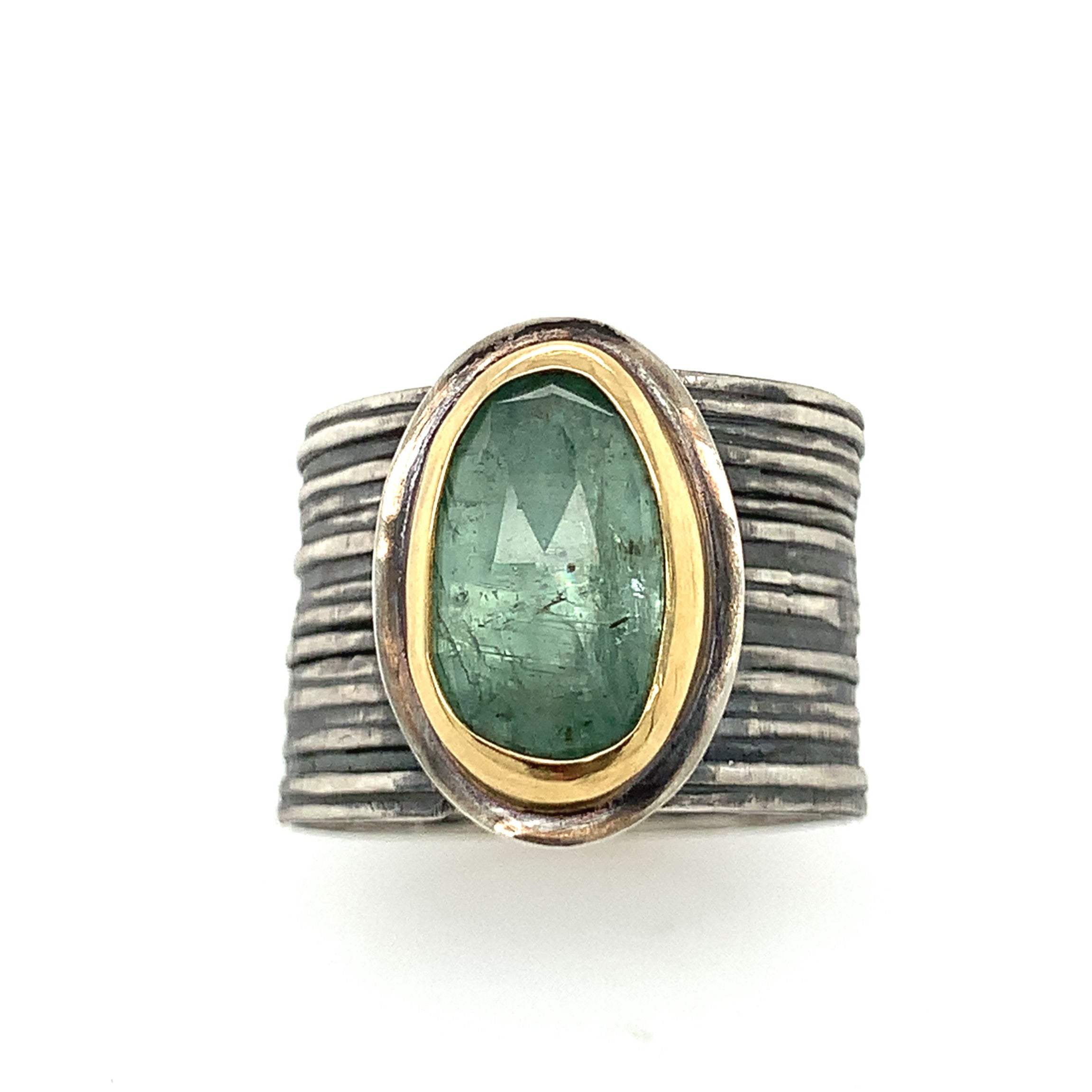 Aqua Kyanite Ring on Wide Band