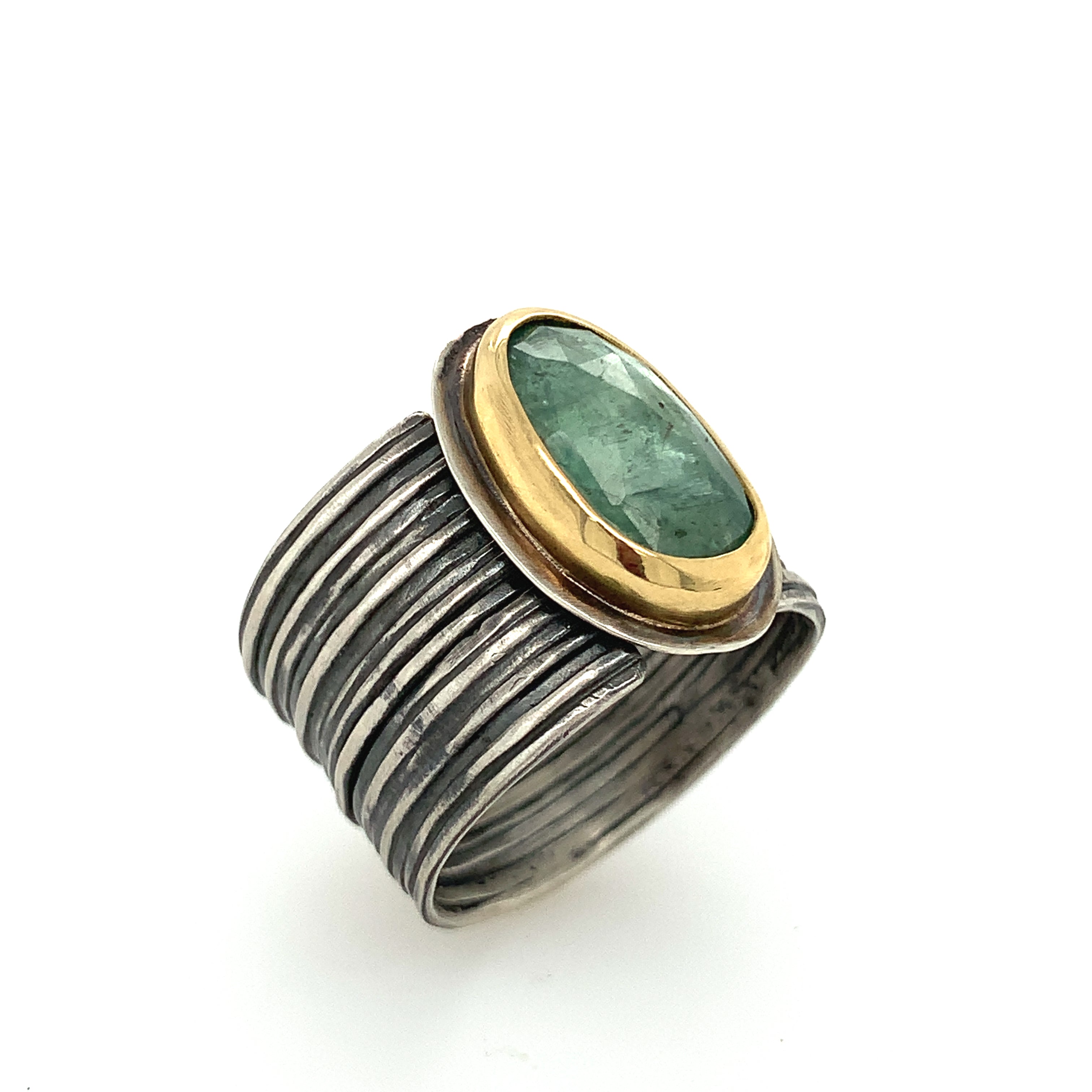 Aqua Kyanite Ring on Wide Band