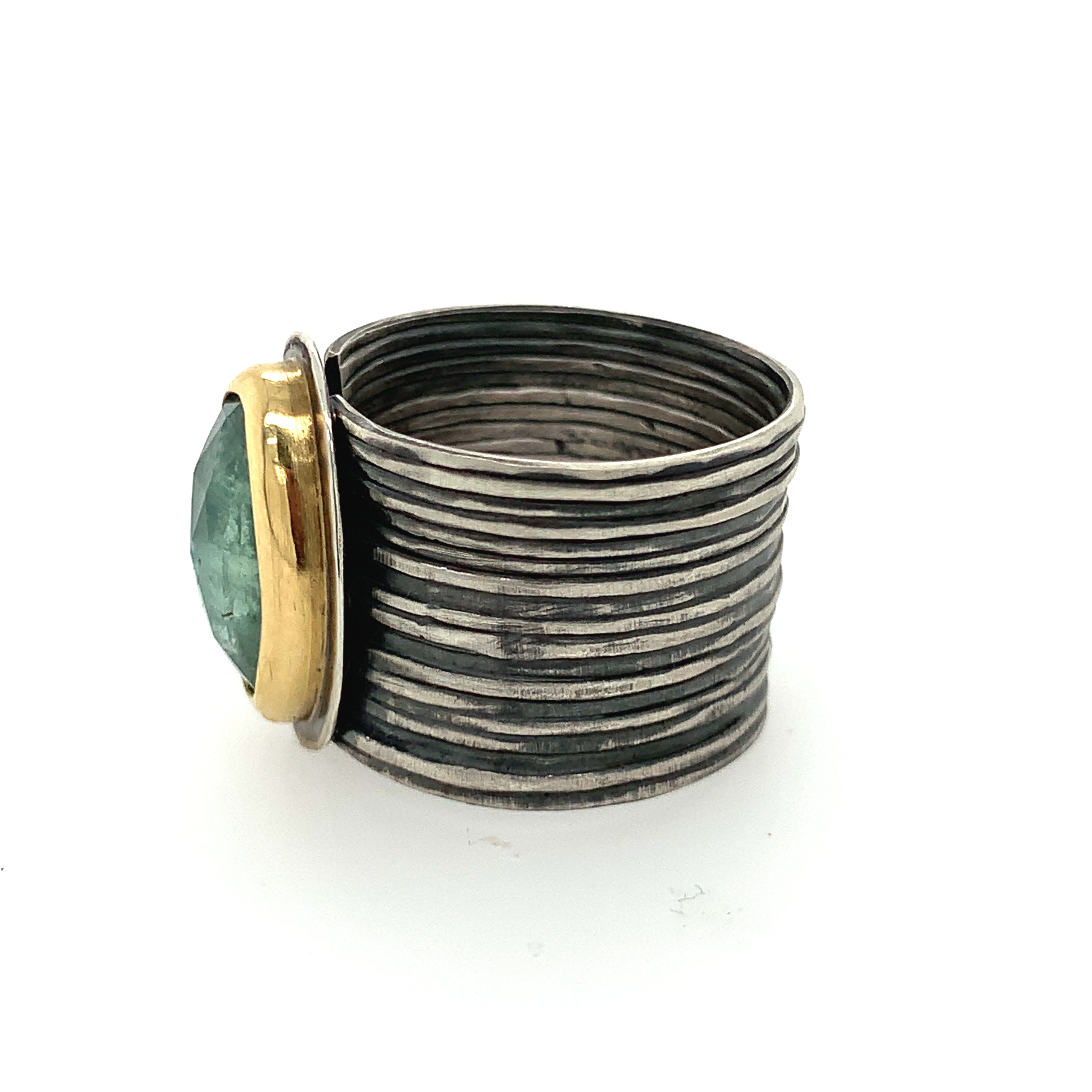 Aqua Kyanite Ring on Wide Band